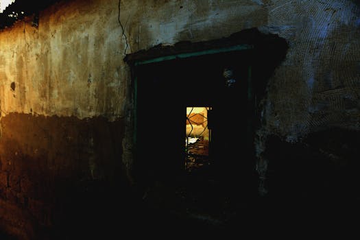 一张旧建筑的大气照片，窗户明亮，纹理和阴影丰富