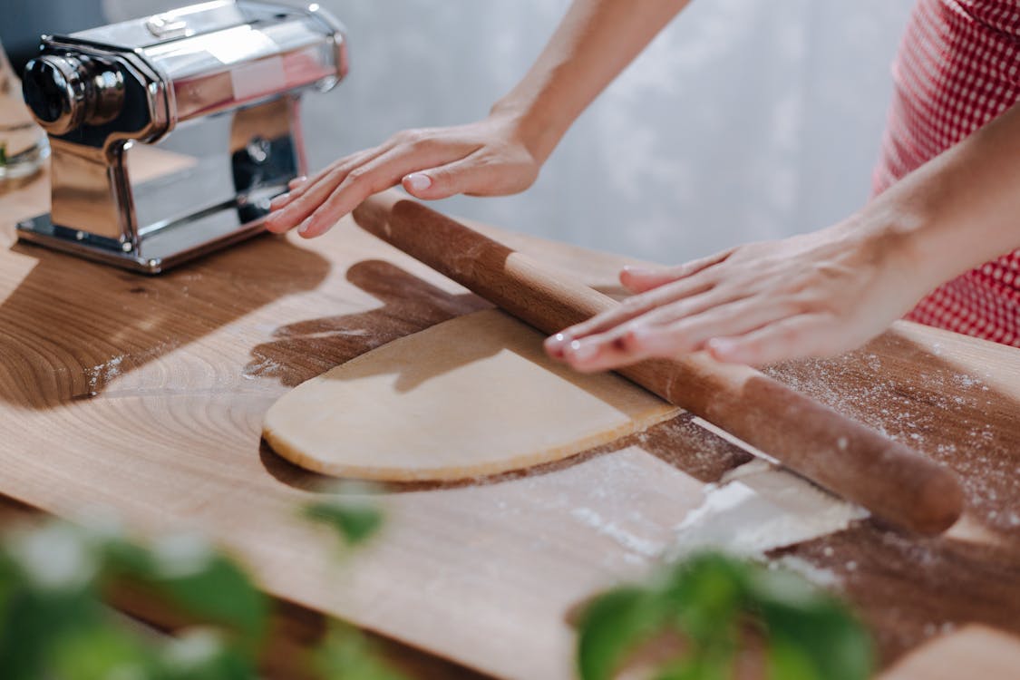 Free Pasta Making With Rolling Pin Stock Photo