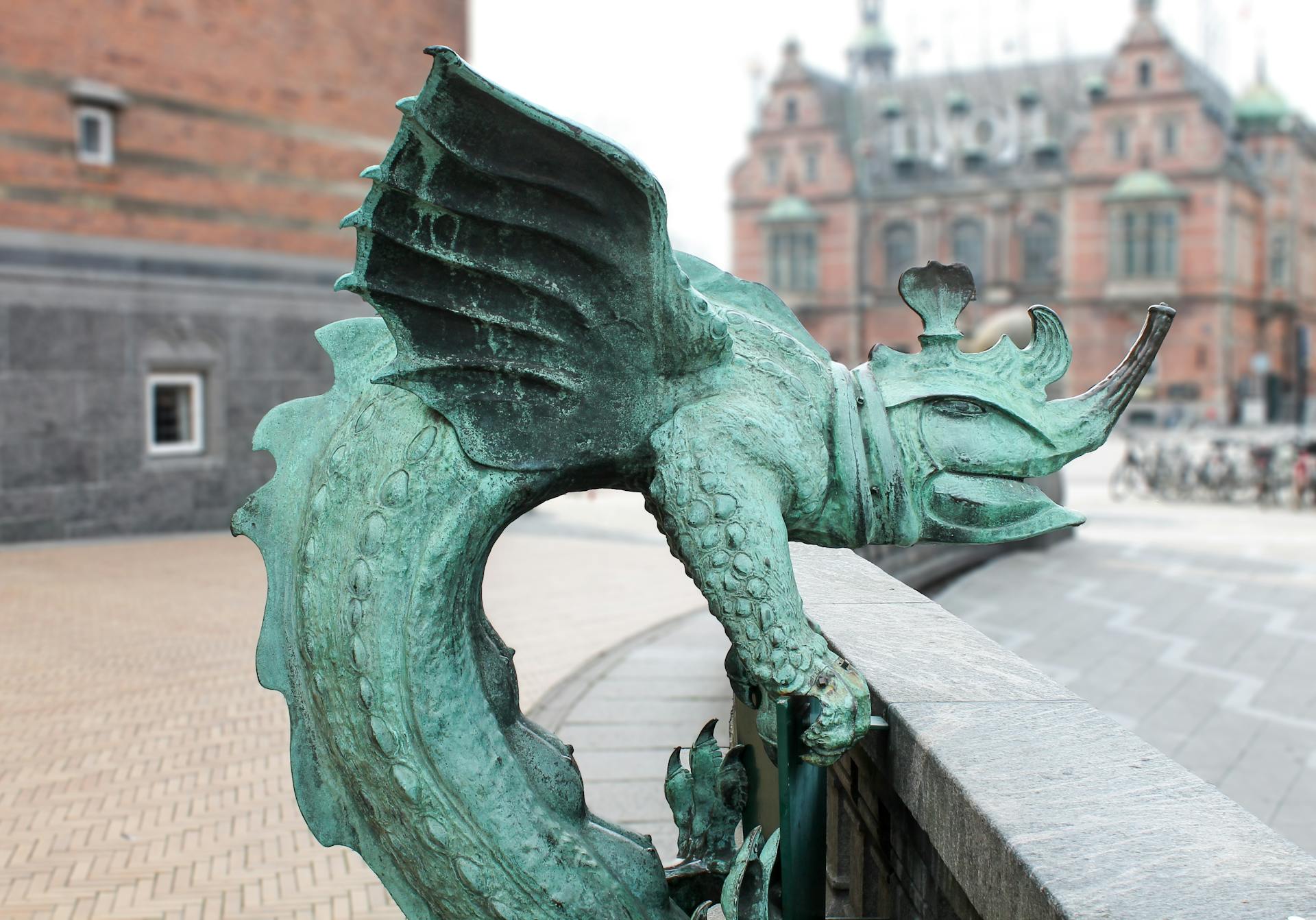Close-up of a Dragon Statue in City Hall Square, Copenhagen, Denmark