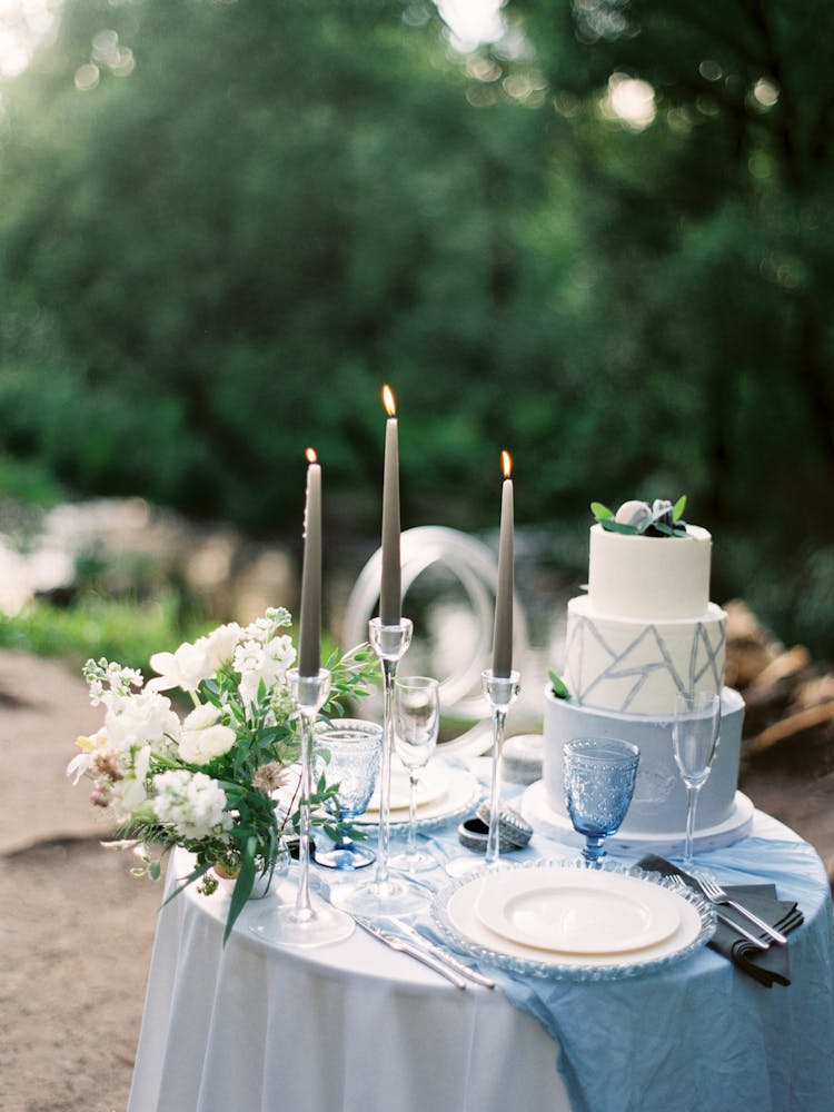 Wedding Cake On Table Outdoors