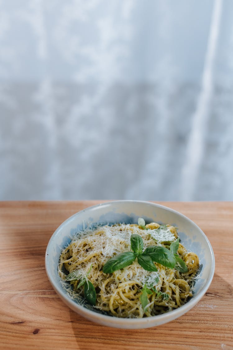 Bowl Of Pasta With Parmesan And Basil