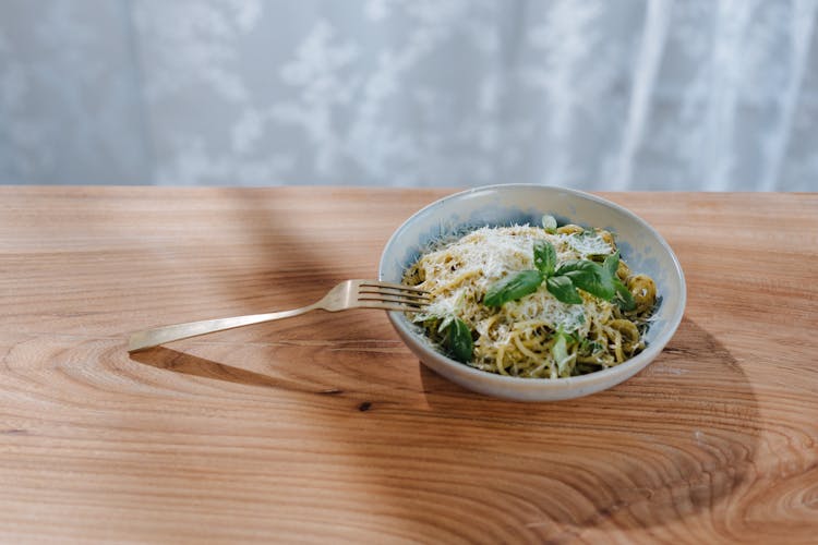 Bowl Of Pasta With Parmesan And Basil