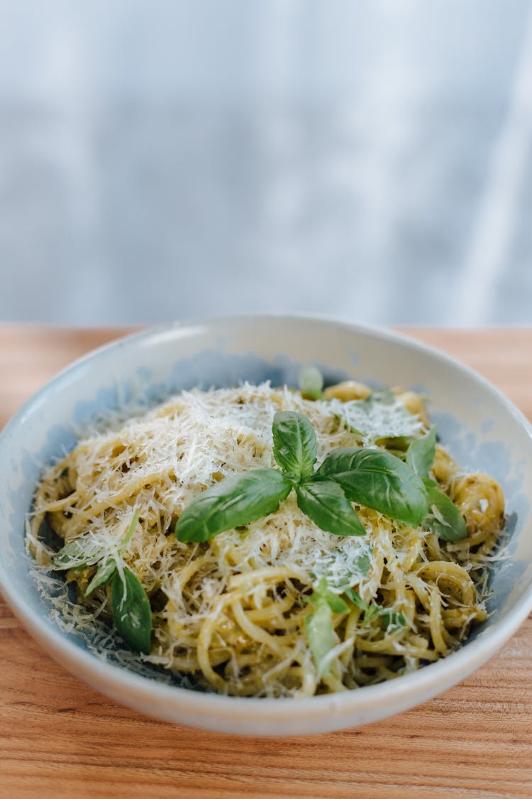 Bowl Of Pasta With Parmesan And Basil