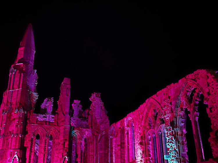 Illuminated Abbey In Whitby, England 