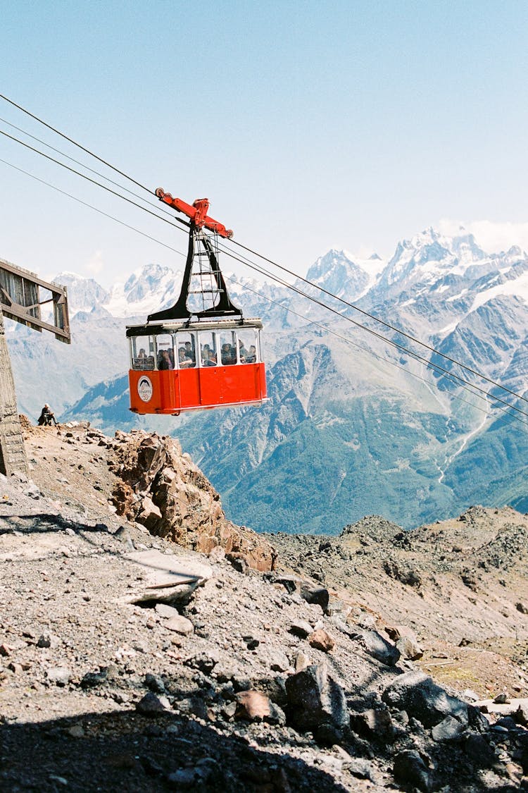 Mountain Landscape With Orange Cable Car