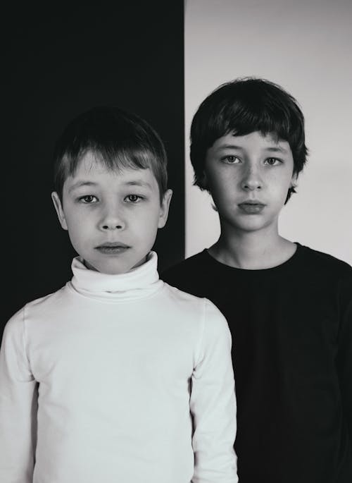 Black and White Photo of Boys