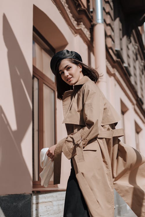 Woman Wearing Her Brown Trench Coat 