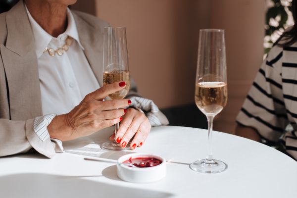 Champagne glasses ready on a catered table