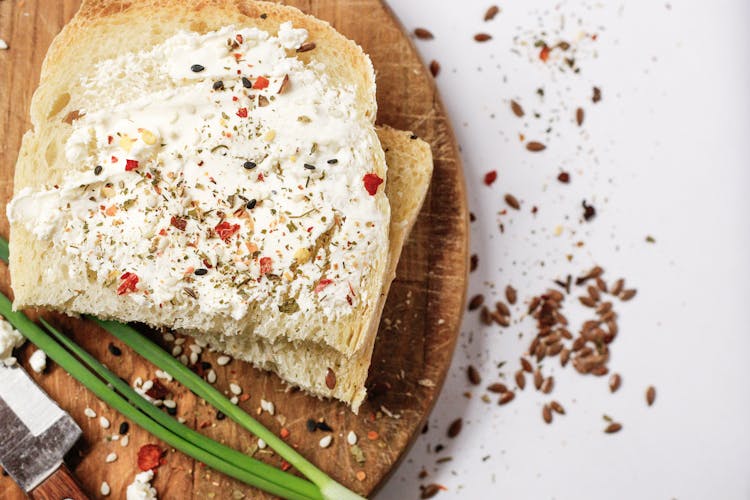 Bread With Cream Cheese Spread And Herbs