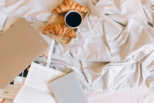Free A Tray of Breakfast on the Bed Stock Photo