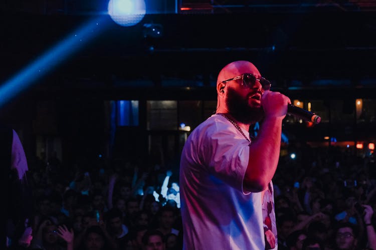 Bearded Musician With Microphone On Stage