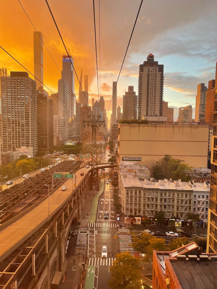 Aerial Photography Of Busy City During Sunset