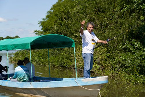 Free Photo of a Man in a White Shirt Holding a Fishing Rod Stock Photo