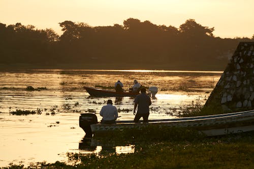 日落, 河, 釣魚 的 免费素材图片
