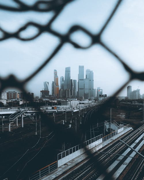 View on the City through the Wire Mesh