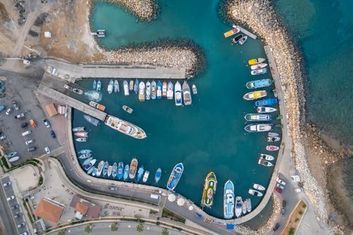 Free Stunning aerial shot of Pernera harbor with boats in Famagusta, Cyprus. Stock Photo