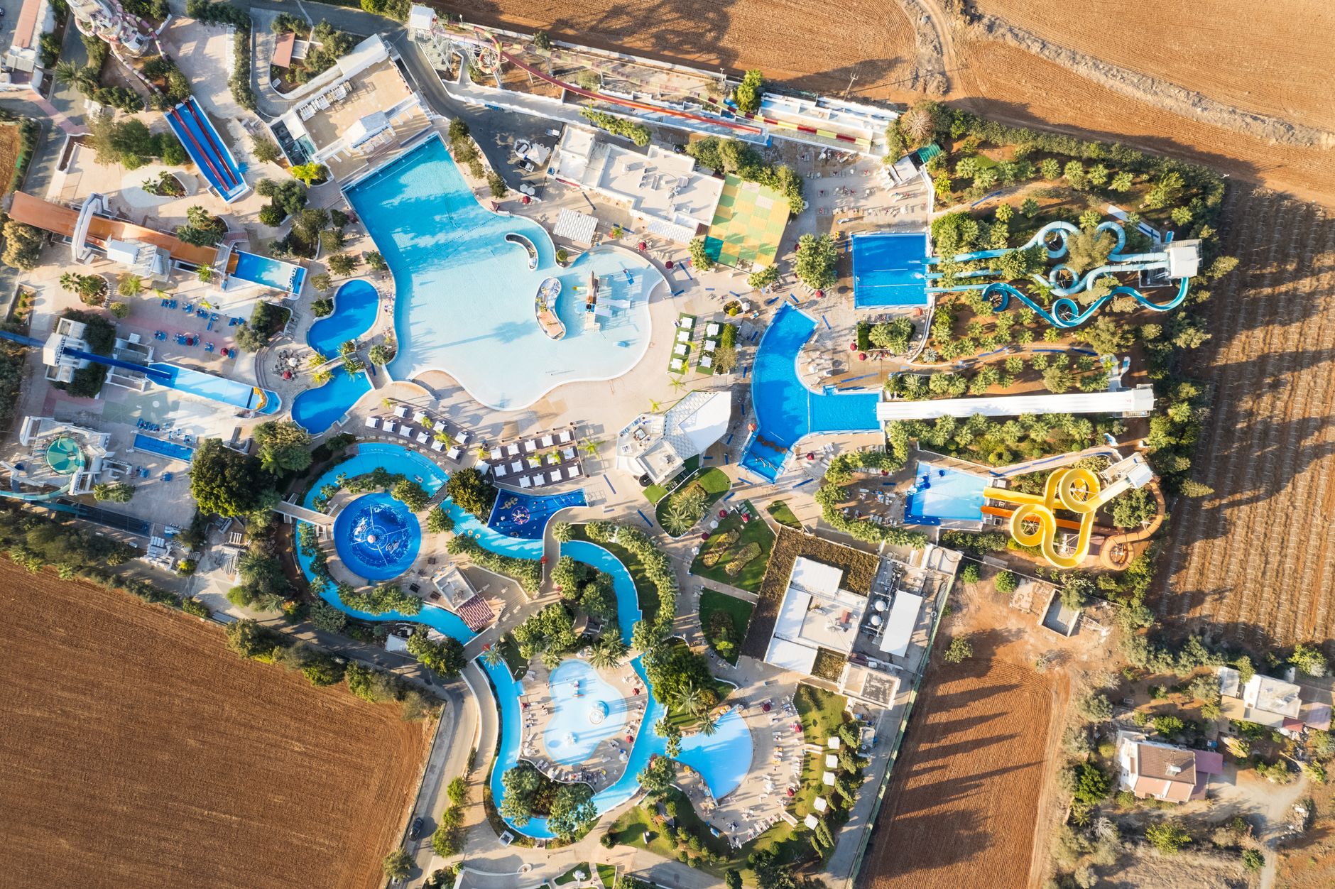 Aerial view of a family waterpark in Cyprus