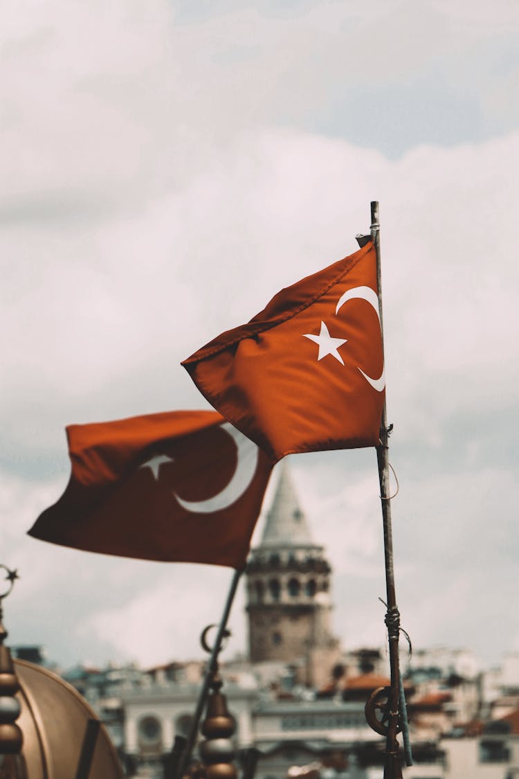 Flags Of Turkey Hanging On Pole