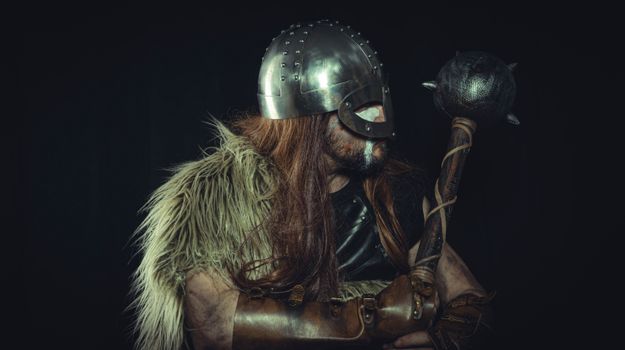 Man in Viking Costume Holding Mace