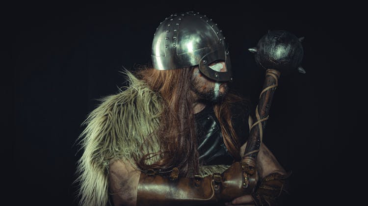 Man In Viking Costume Holding Mace