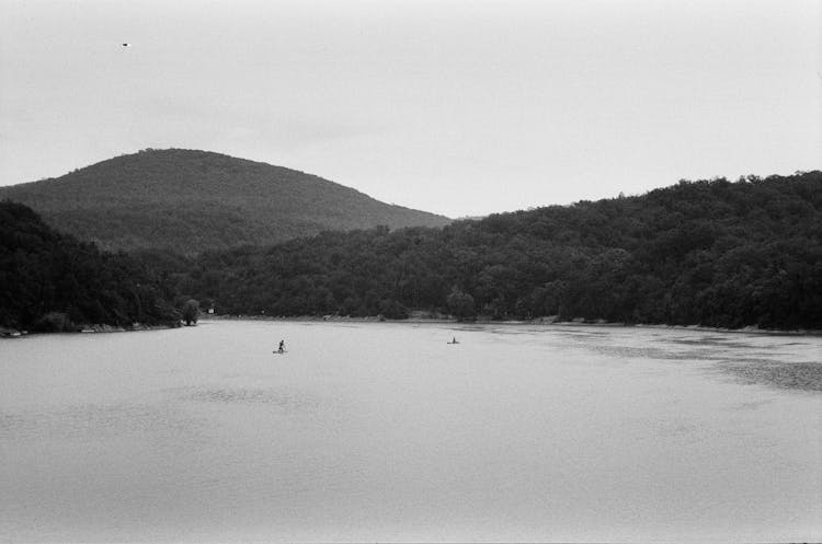 Black And White Landscape Of A Bay 