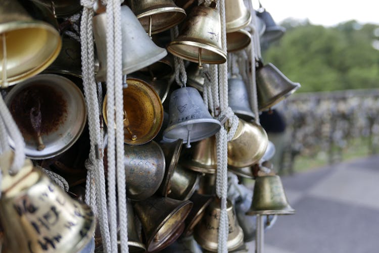 Close Up Of Silver And Golden Bells