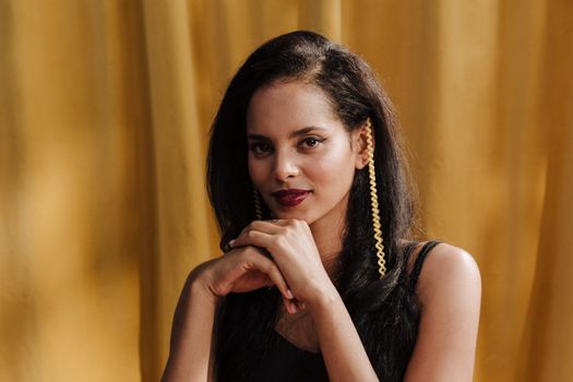 Young Woman with Red Lips Looking at Camera