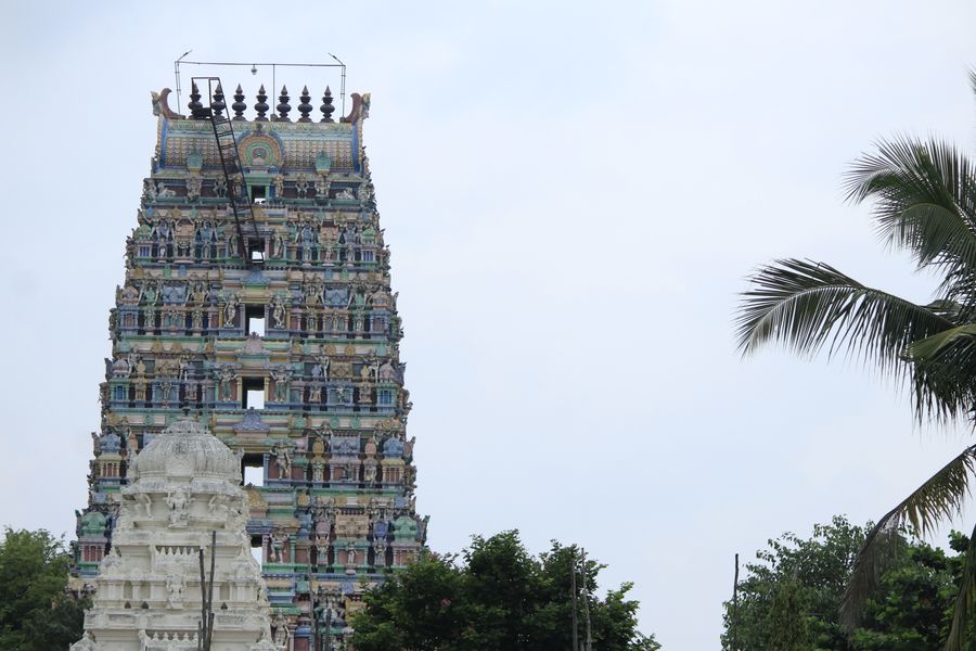 Colourful gopuram of a South Indian temple in Tamil Nadu