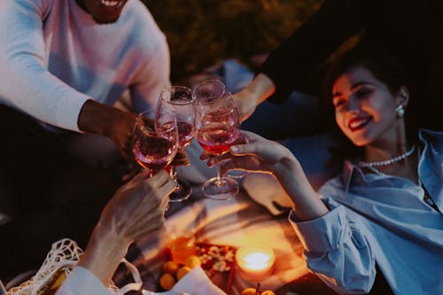 Free A Woman Toasting Drink with Her Friends Stock Photo