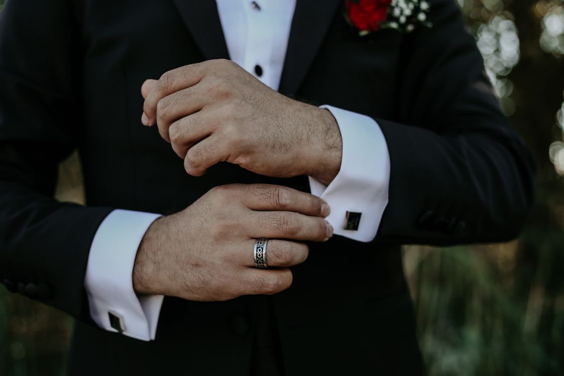 Free Close up on Mans Hands in Wedding Suit Stock Photo