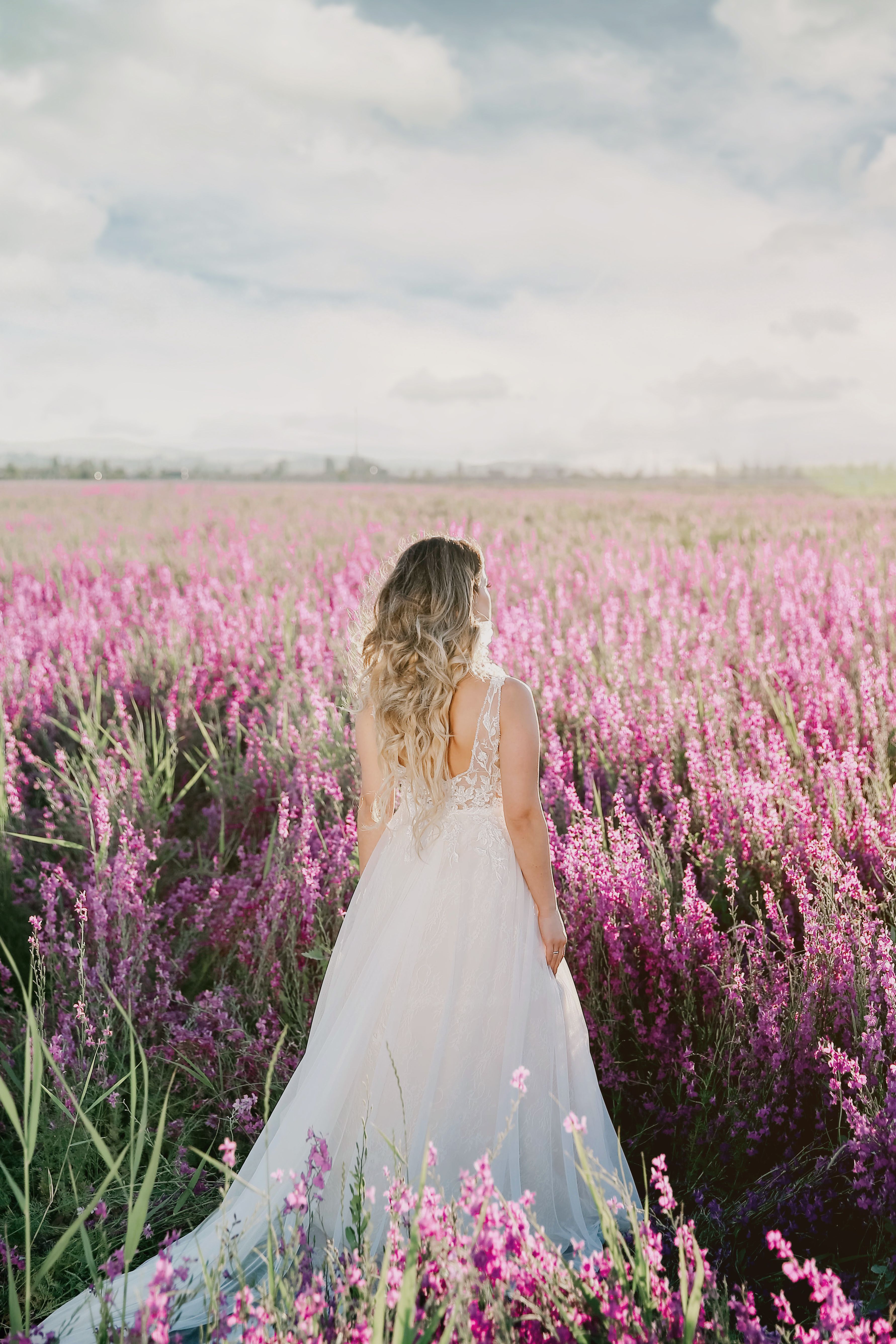 Woman in Dress Walking in Lavender Field · Free Stock Photo