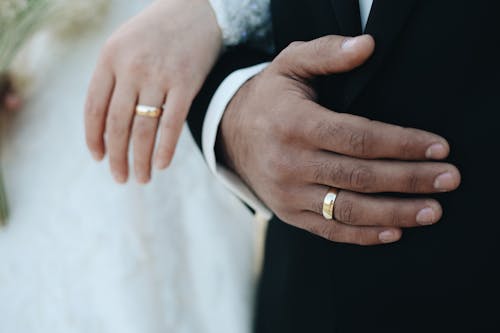 Hands of Groom and Bride with Wedding Rings