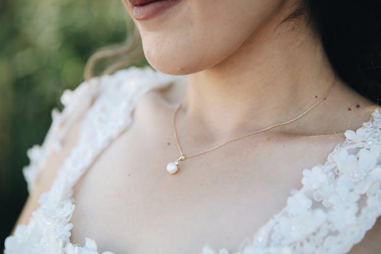 Pearl Necklace On Bride Neck