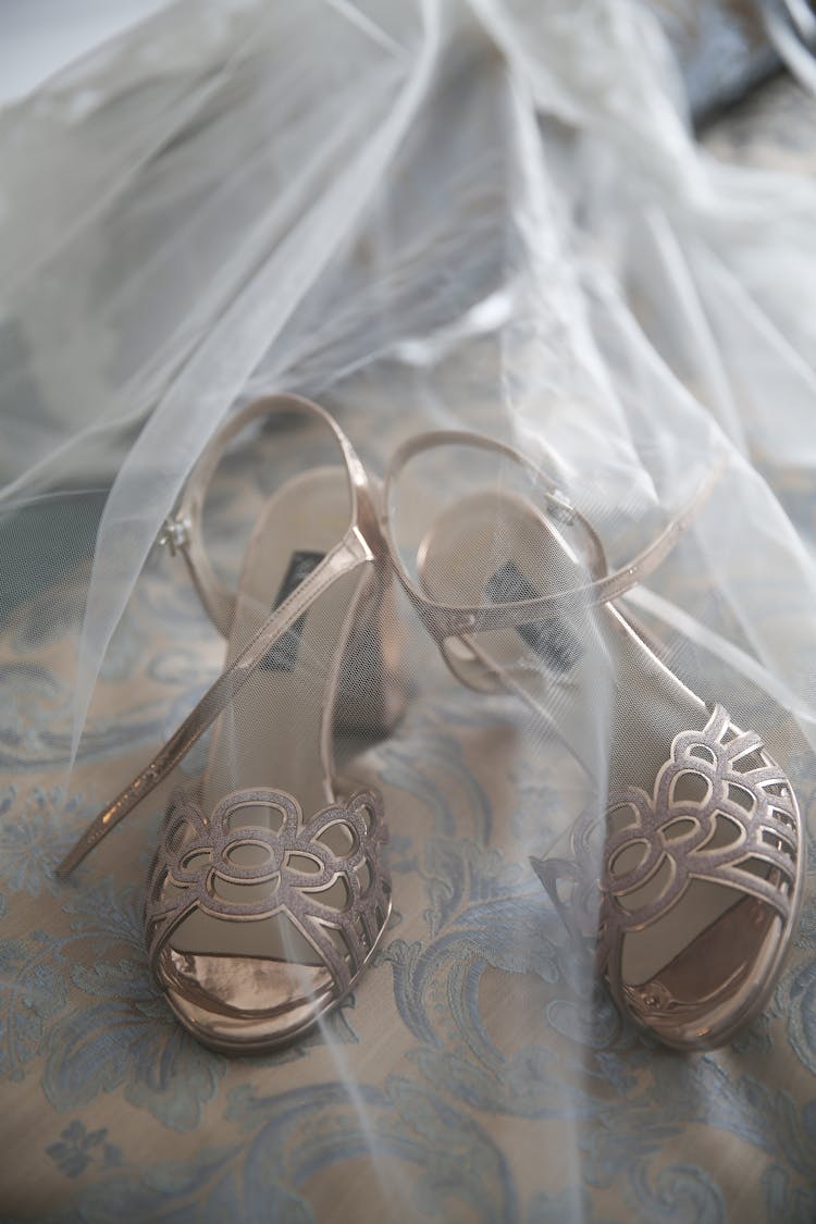 Shoes Covered With Wedding Veil