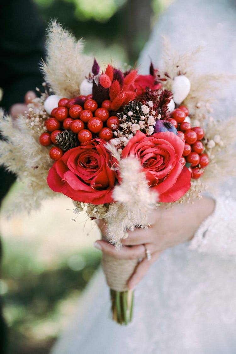 Wedding Bouquet With Red Roses