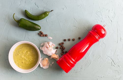 Ingredients and Spices on a Gray Surface 