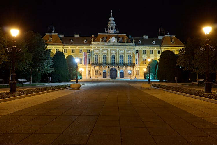 The Prefecture Building In Sombor, Serbia During Nighttime