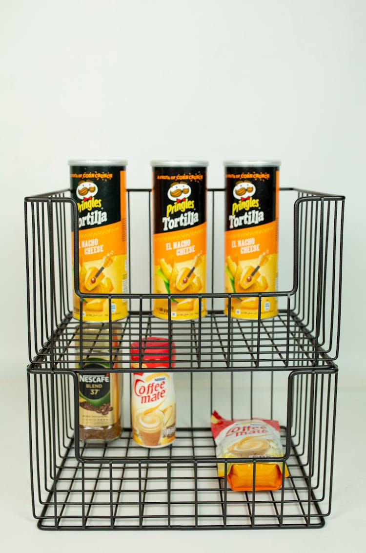 Snacks And Coffee In A Shopping Basket 