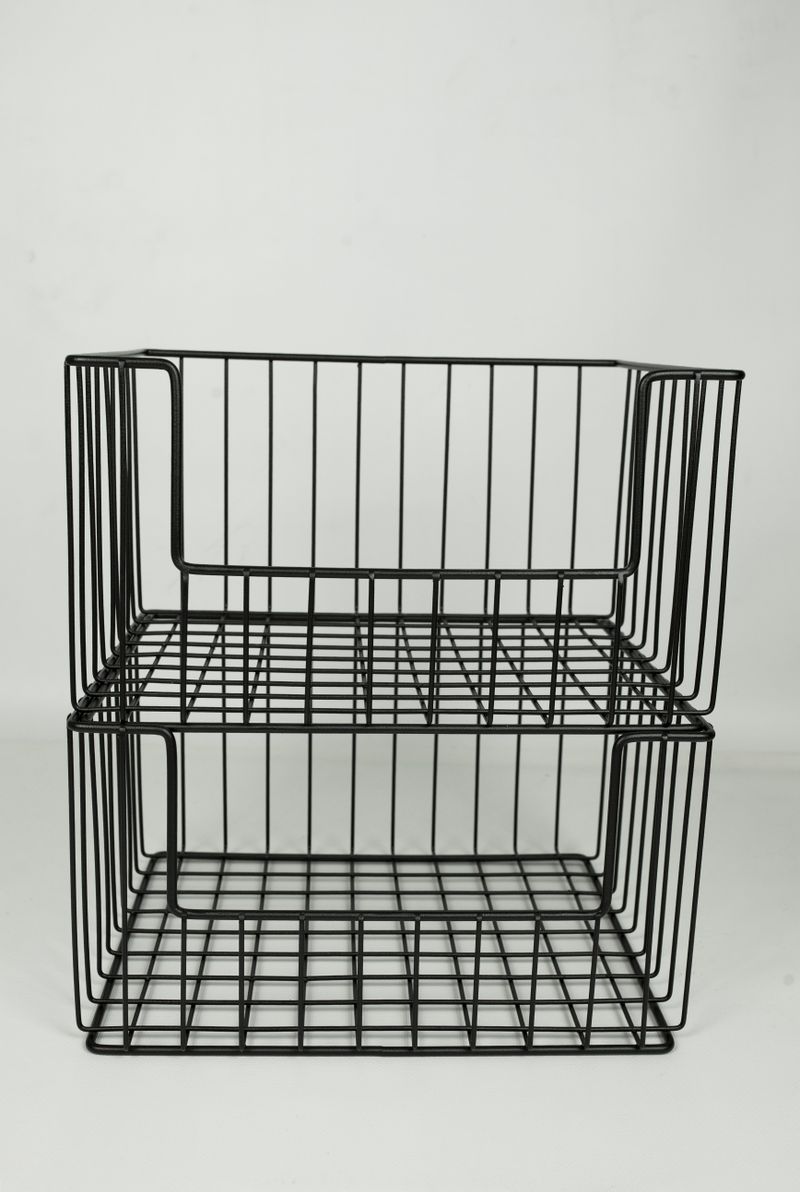 Minimalist black wire baskets stacked