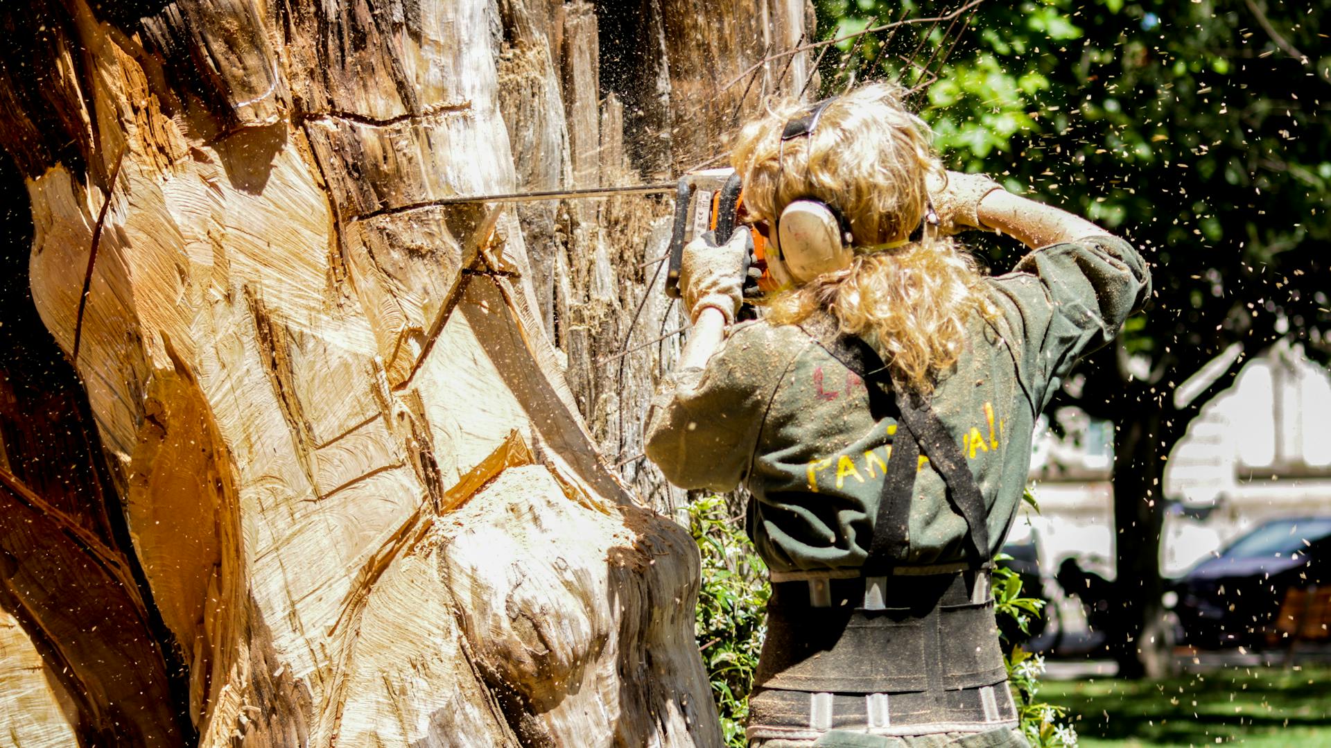 Woman cutting a Tree