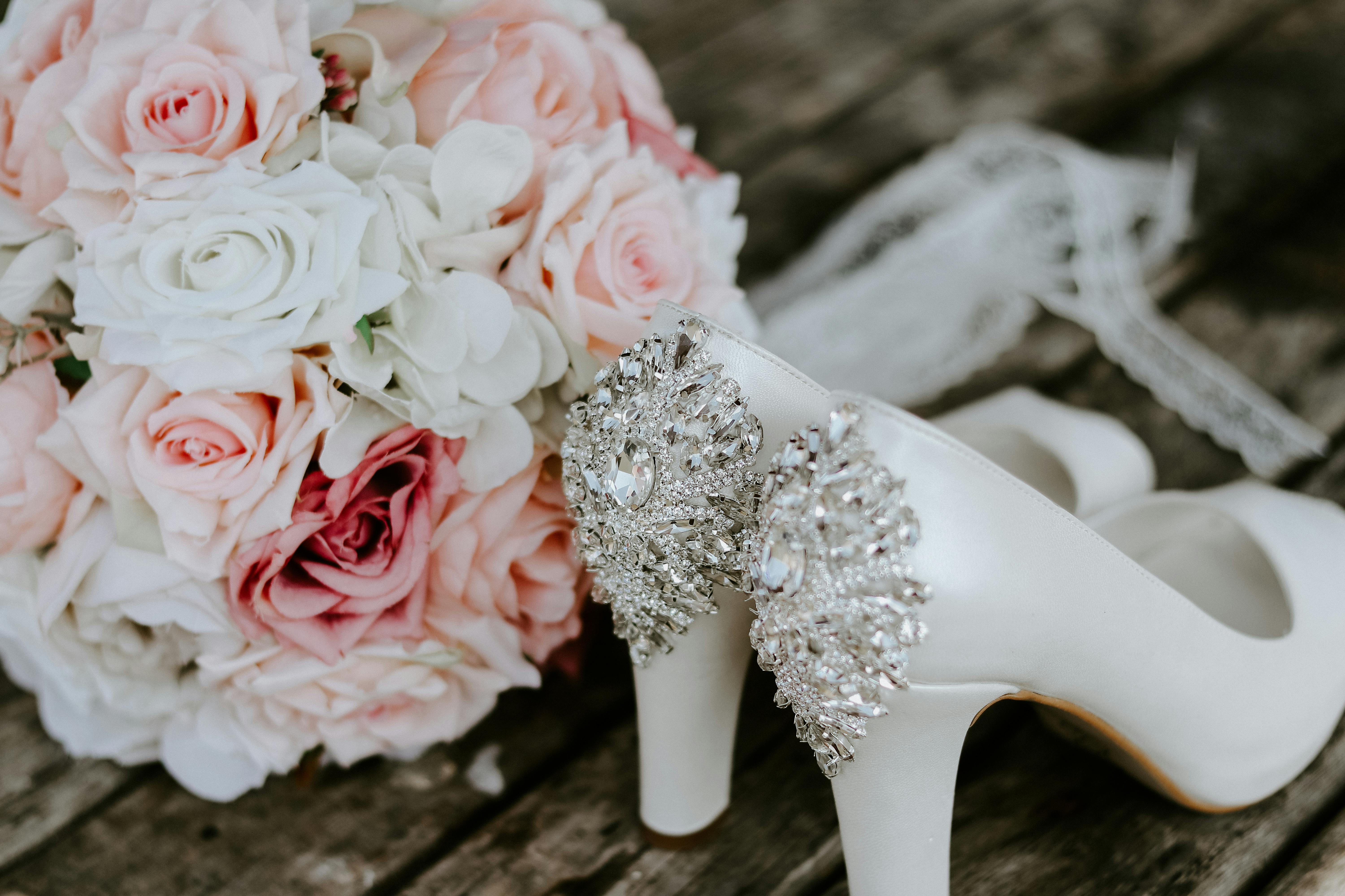 Wedding Shoes and Bouquet Free Stock Photo