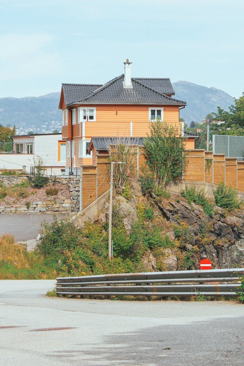 House on City Street, Mountain in Backgrounds