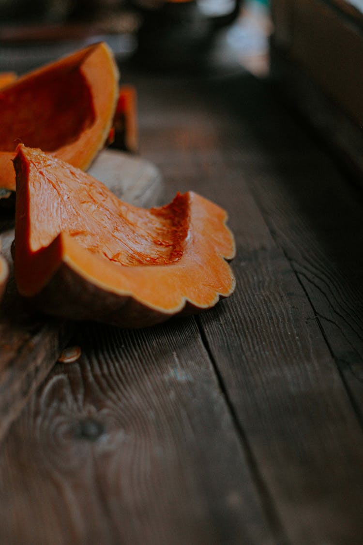 Cut Pumpkin On Wood