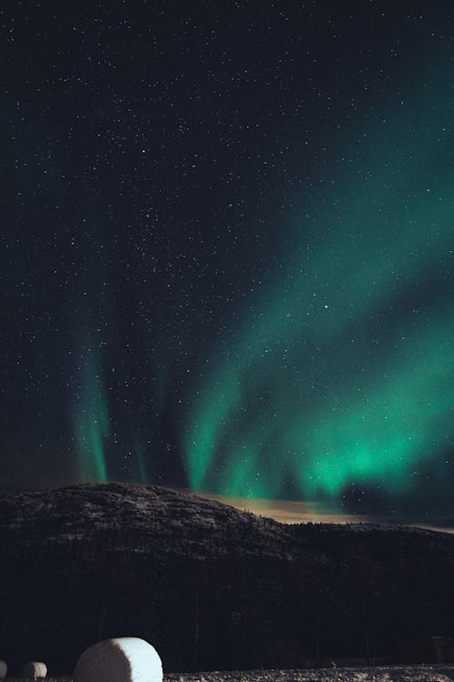Free Green Aurora Lights in a Starry Night Sky Stock Photo