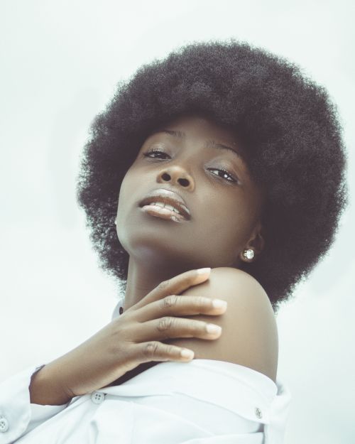 Free Striking portrait of an African woman with natural afro hair, exuding elegance and confidence. Stock Photo