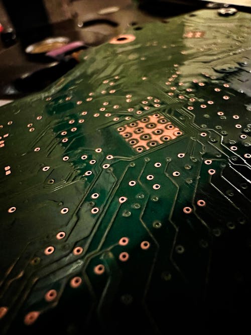 Close-up of a Chip on a Board Inside a Computer 