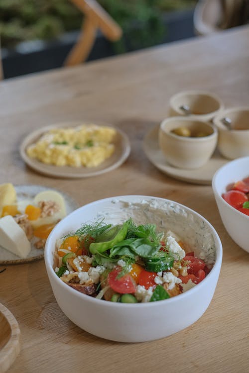 Close-Up Shot of Vegetable Salad in a White Bowl