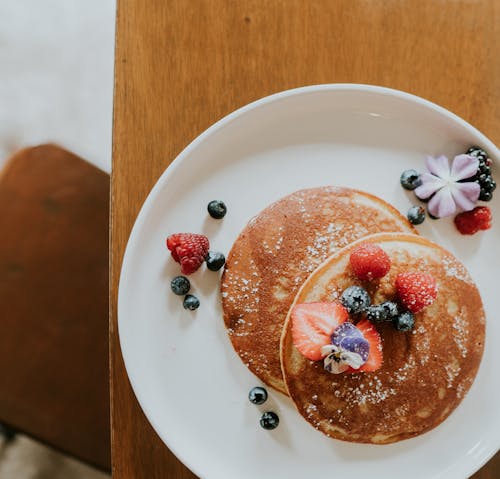 Free Pancakes With Berries on Plate Stock Photo