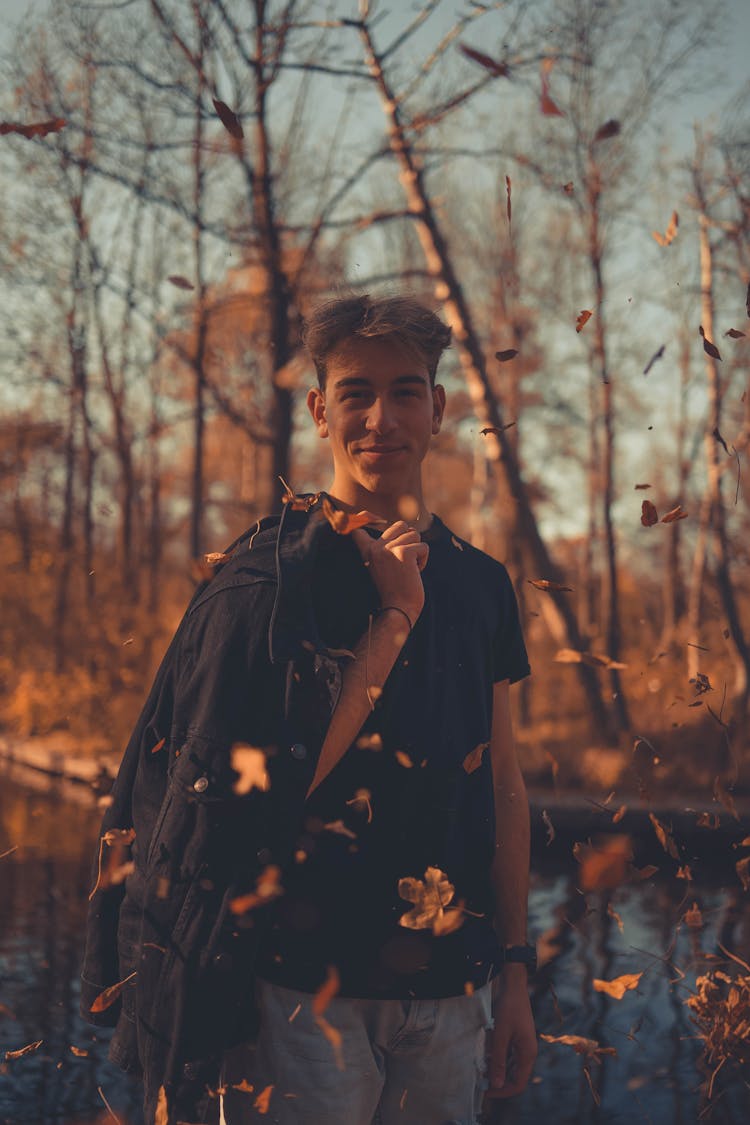 Man In Park In Autumn