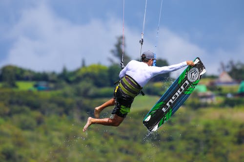 Man Midair Kitesurfing 